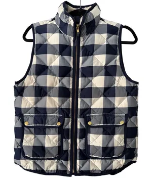 J Crew‎ Quilted Puffer Vest Excursion Medium Navy White Buffalo Check Gilet thumbnail 1