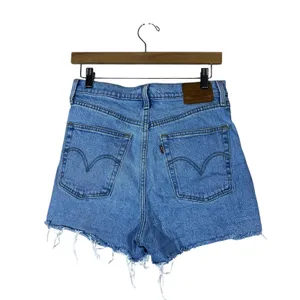 Levi's Ribcage Shorts Distressed Denim Cutoff Light Wash High Rise Size 29 thumbnail 4