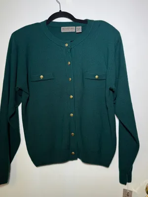Signature Expressions Vintage Women's Dark Green Button-Up Sweater XL - NWT thumbnail 1