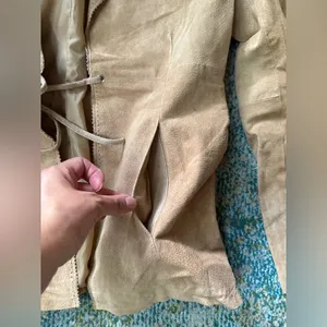 Y2K vintage Me Jane nude suede open front tie blazer, size large thumbnail 10