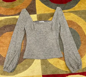 NWOT Lovers and Friends Blakely Sweater Balloon Sleeve Ribbed Top Grey Size S thumbnail 1
