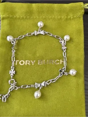 NWOT Tory Burch Silver Bow and Pearl Charm Bracelet thumbnail 2