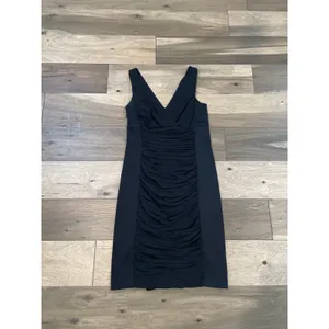 White House Black Market Ruched Dress Satin Chiffon Black Size 10 thumbnail 6