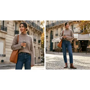Banana Republic Womens Mock Neck Oversized Sweater Tan Beige Cotton Wool Blend M thumbnail 2