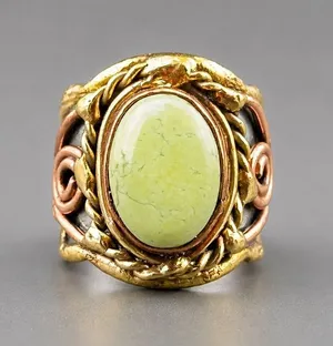 Multi Metal Ring with Natural Green Stone thumbnail 1
