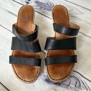 BORN Cork 3” Wedge Heel Strappy Slip-On Black Leather Sandals Sz‎ 10 Platform thumbnail 11