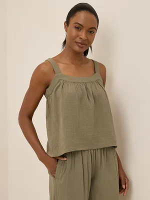 Pact Olive Green Organic Cotton Coastal Double Gauze Breezy Tank Top thumbnail 1