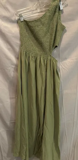 Asymmetrical Ruched Green Sundress for Weddings thumbnail 1
