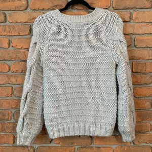 GAP Womens XS Sweater Chunky Knit‎ Cable Sweater Oversized Puff Sleeve Winter thumbnail 3