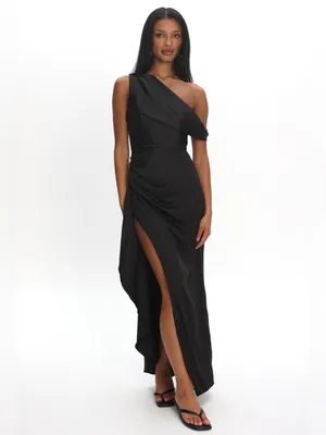 NWT Selfie Leslie Sensations‎ Off Shoulder Satin Maxi Dress Black Womens Size M thumbnail 2