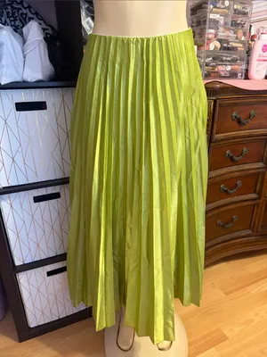 Pleated Lime Green Maxi Skirt Size M thumbnail 2