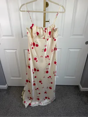 Thirty/Thirty Floral Satin Maxi Dress Ivory Red Size XL NWT thumbnail 2