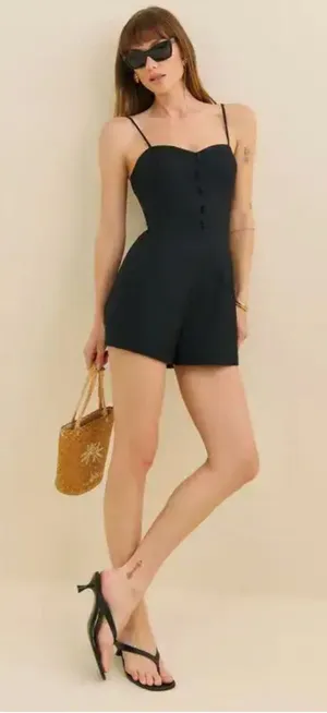 Reformation Blanca Linen Romper Black Button‎ Front Sleeveless Size 00 thumbnail 1