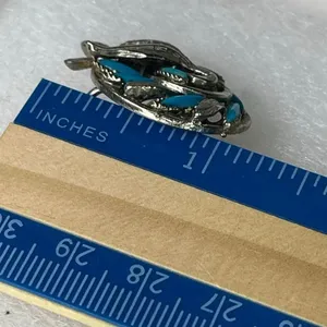 Vintage Midcentury Southwest style ornate faux turquoise clip earrings. thumbnail 7