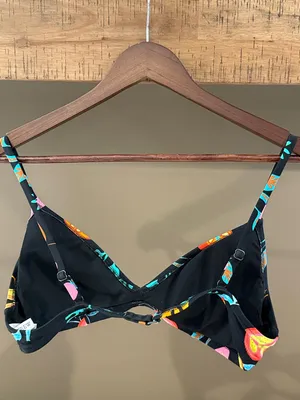 J CREW Bold Colorful Fruit Print & Black Bikini Top Size Large Preppy thumbnail 2
