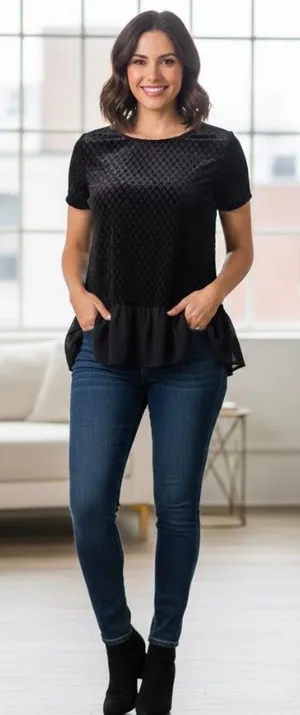 Adriana Papell Black Velvet Top Size L thumbnail 1