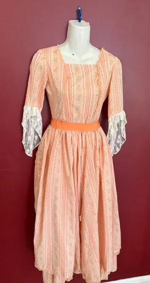 70s Bridgerton peach midi dress cottagecore thumbnail 1
