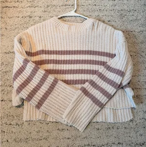 Pink Rose Cream and pink striped sweater thumbnail 1