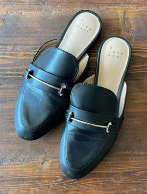 A New Day Black Leather Slip-On Loafers with Gold Accent thumbnail 1