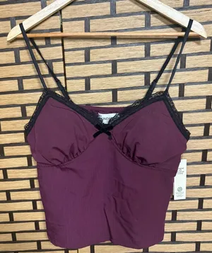 No Boundaries Burgundy‎ Lace Trim Cami Size Large thumbnail 1