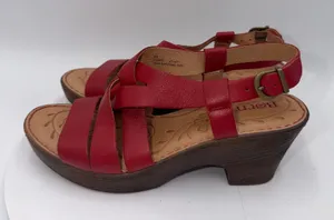 Born Carmo Red Leather Strappy Wedge Sandals Womens 9M thumbnail 1