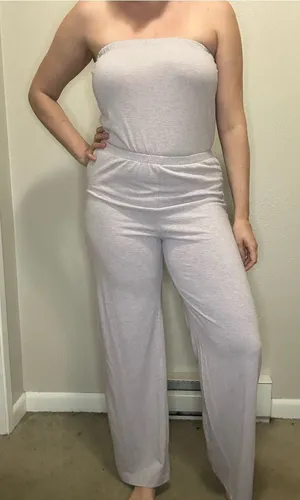 American Apparel Made in USA Strapless Wide Leg Jumpsuit Lavender Medium thumbnail 1