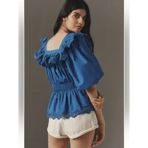 Anthropologie Maeve Peplum Eyelet Blouse thumbnail 2