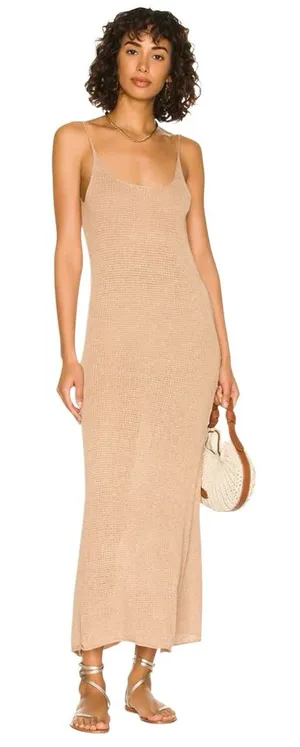 Onia Tan Open Knit Crochet Maxi Slip Sweater Dress Beach Resort Coastal Small thumbnail 1