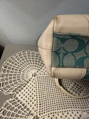 Coach Chelsea Teal and Cream Signature Stripe Tote. thumbnail 11