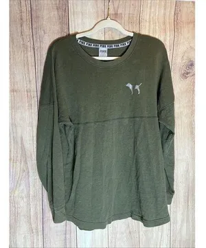 Pink Victoria's Secret Women's Olive Green Sweatshirt Size Medium Long Sleeve thumbnail 1