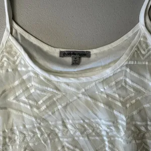 NWT Charlotte Russe Vintage White Fringe Crochet Tank Top Women's Medium thumbnail 2