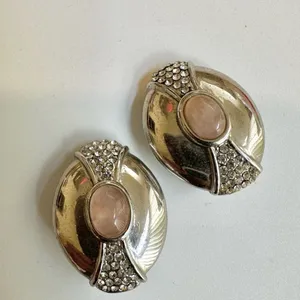Alex Nicole by 1928 silver tone rose quartz vintage clip on earrings thumbnail 4