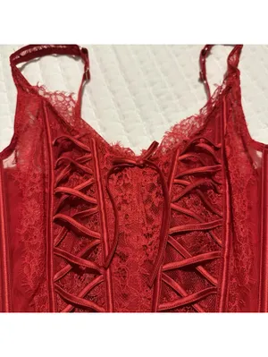 Victoria’s Secret Dream Angels Red Corset Bustier Long Line Bra Lace Sz M - DD thumbnail 2