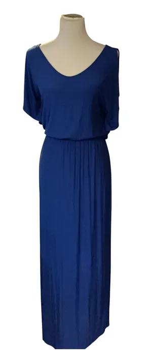 Apt. 9 Royal Blue Short Sleeve Maxi Dress Lattice Back Blouson Elastic Waist Resort thumbnail 1
