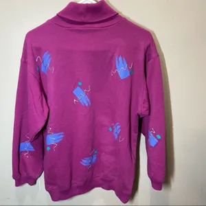 Vintage Sally Too Sweatshirt 80s Turtleneck All Over Print Pink Zumba Medium thumbnail 5