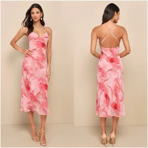 LULU’S Bright Charm Pink Abstract Pink Chiffon Slip Midi Dress thumbnail 2