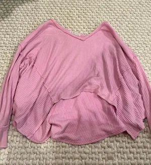 Pink Free People Off-The-Shoulder Waffle Knit Sweater thumbnail 1