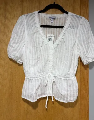 Steve Madden White Peasant-Style V-Neck Blouse - Size Small thumbnail 1