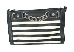 Emma‎ Fox Crossbody Bag Womens Purse Black White Striped Leather Chain Nautical thumbnail 1