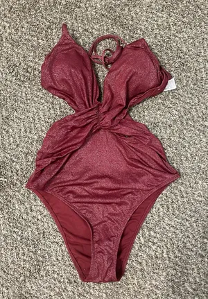 Shade & Shore Red shimmery one piece bathing suit thumbnail 1