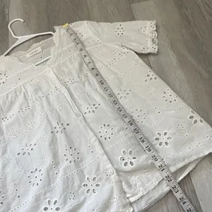 Eyelet Button Up Top short sleeve crop womens White medium boho euro cottagecore thumbnail 6