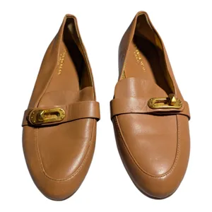 Donna Karan Thompson Turn Lock Buckle Camel Tan Leather Classic Loafers Sz 6 thumbnail 2