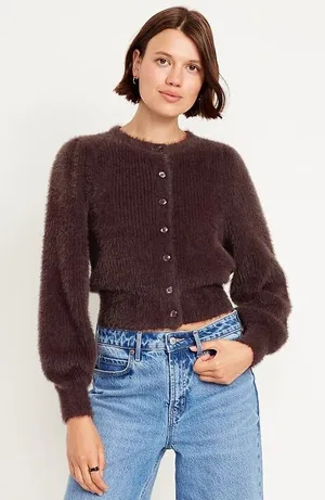 Old Navy eyelash crop cardigan sweater Purple thumbnail 1