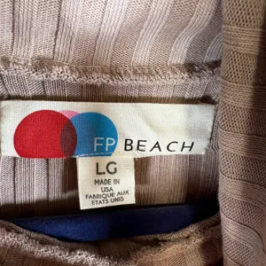 Free People Beach Ribbed Turtleneck Top Mauve Brown Long Sleeve‎ Knit Tunic LG thumbnail 4