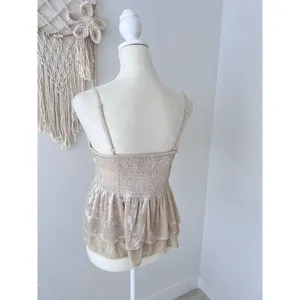 American Eagle Crushed Velvet Tank Top Cream Women's Medium Layered Dainty Flowy thumbnail 6
