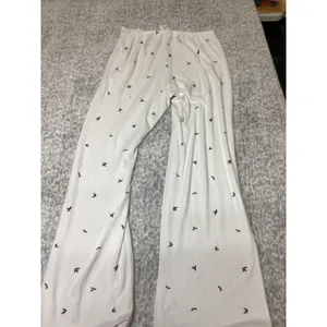 Auden cream Holly Pajama Pants Wide Leg Pointelle Knit Christmas Small see pic thumbnail 3