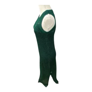 Metallic Green Mesh Midi Dress Size XS Bodycon Crochet Dress Sleeveless thumbnail 6