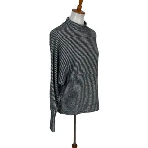 Out From Under Striped Mock Neck‎ Long Sleeve Pullover Top Gray White Small thumbnail 2