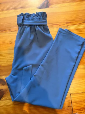 Grace Karin Slate Blue Paperbag Waist Straight-Leg Pants Size S thumbnail 6