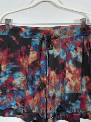 Lularoe Women XL Black Blue Orange Tie Dye Jessica Shorts Pockets Drawstring thumbnail 3